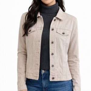 Vintage GAP Stretch Denim Jacket Beige Medium – Minimalist Neutral Layer